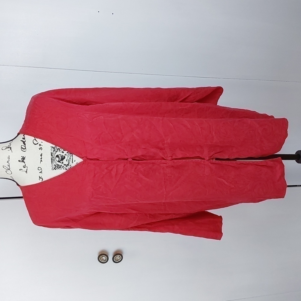 Victoria's Secret- Womens Vintage Gold Label Red Silk Kimono embossed Sz.Large